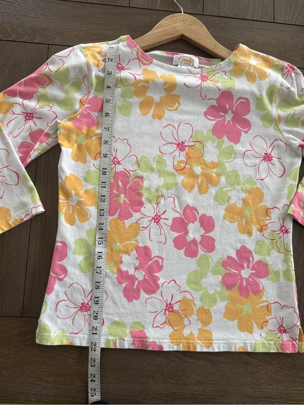 Talbots White Scoop-Neck Floral Cotton Top in Pink & Yellow - Picture 6 of 9